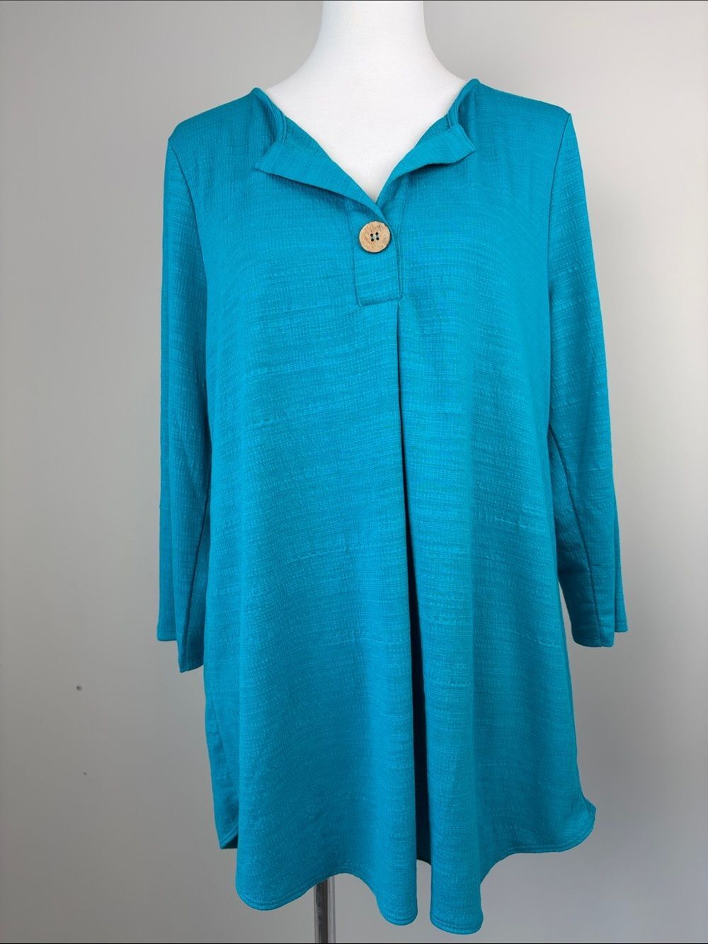 Soft Surroundings Nyla Slub Knit Gauze Tunic Top Size L 3/4 Sleeve Boho Coastal